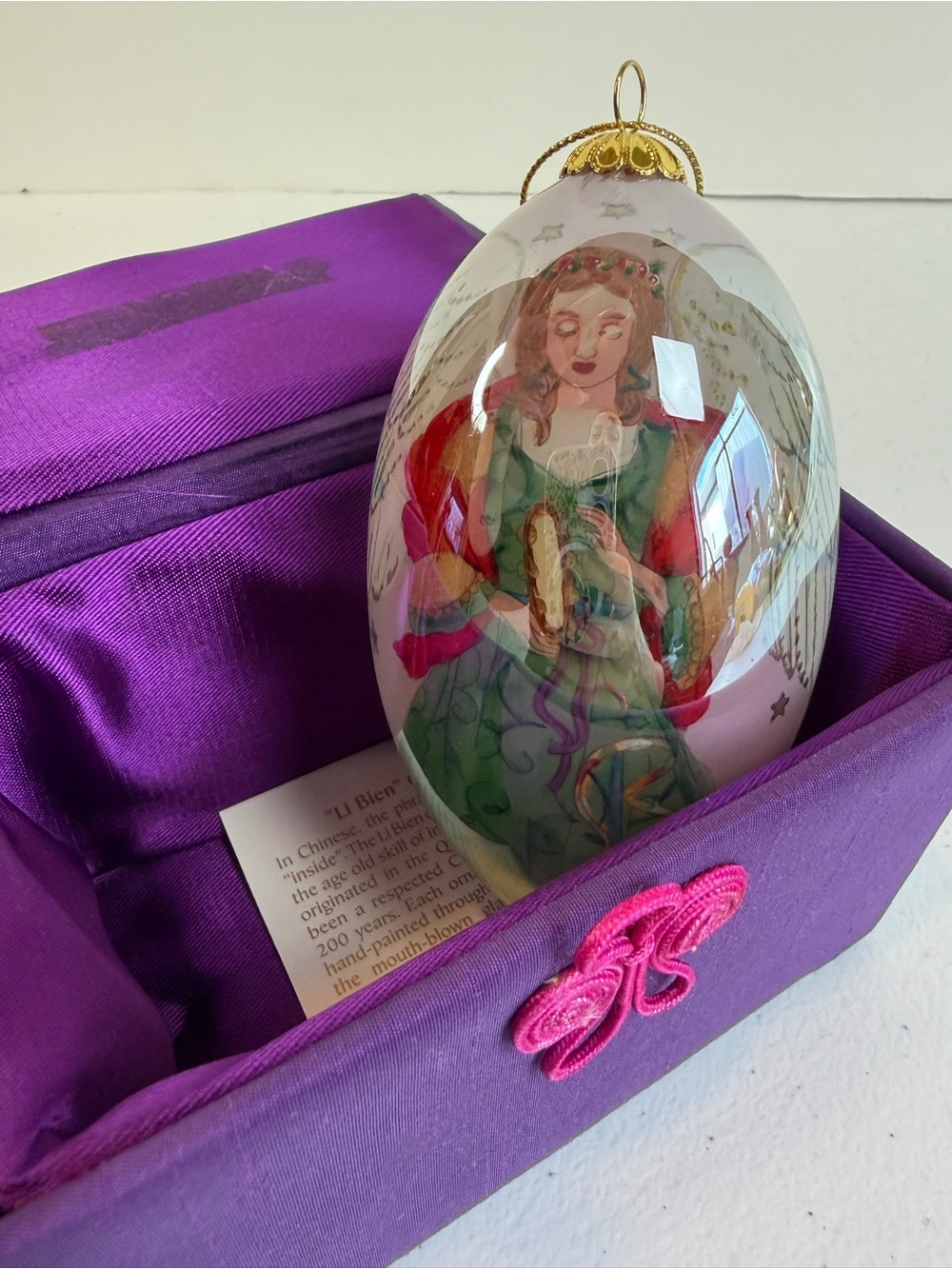 LI BIEN Christmas Tree Ornament red Teardrop Angel Doves Glass Pier 1 box 2009